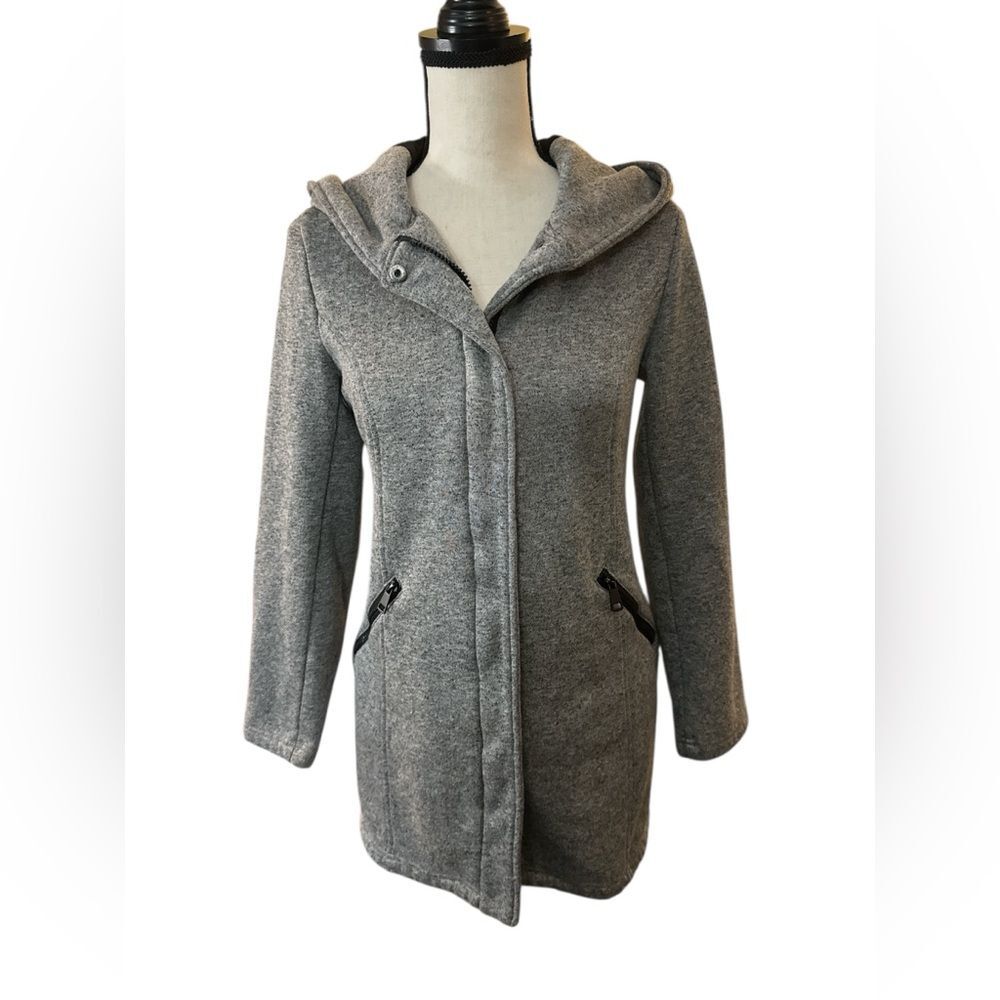 Iz Byer Hooded Fleece Jacket Gray Zip Up Coat Utility Minimalist Cozy Women’s M